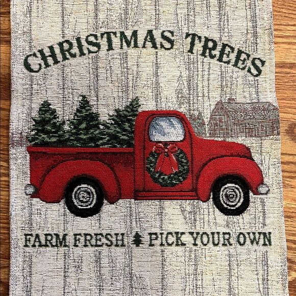 Christmas Tree Farm Table Runner with Red Truck - Picture 2 of 2